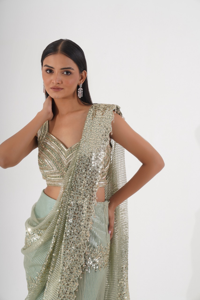 Green Drape Saree