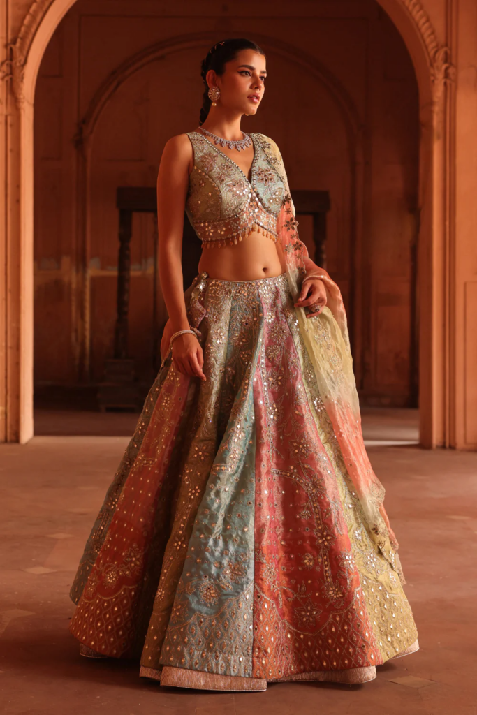 Pastel Lehenga Set with Mirror Work and Unicorn Dupatta